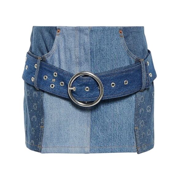 Marine Serre Dresses & Skirts - Marine Serre Patchwork Blue Moonogram Belted Denim Skirt Size 40